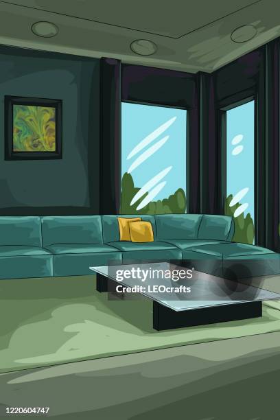 beautiful living room drawing - cushion texture stock illustrations