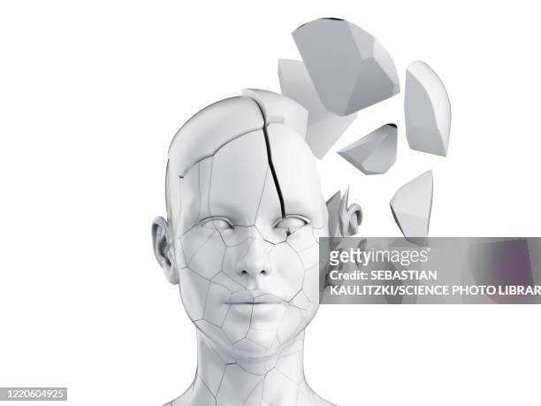 broken female head, illustration - cyborg stock-grafiken, -clipart, -cartoons und -symbole