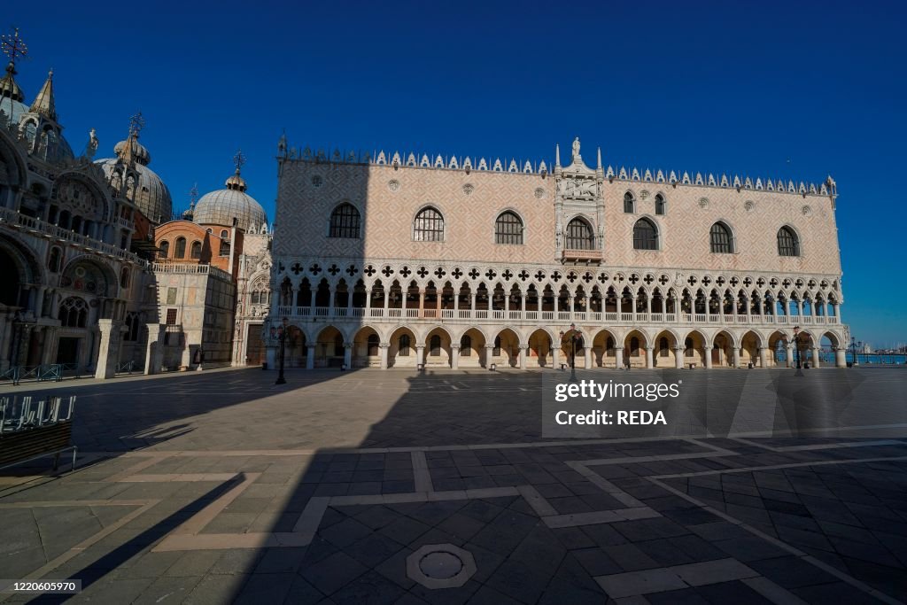 Doge's Palace of Venice during Coronavirus lockdown, Venice, Italy, Europe