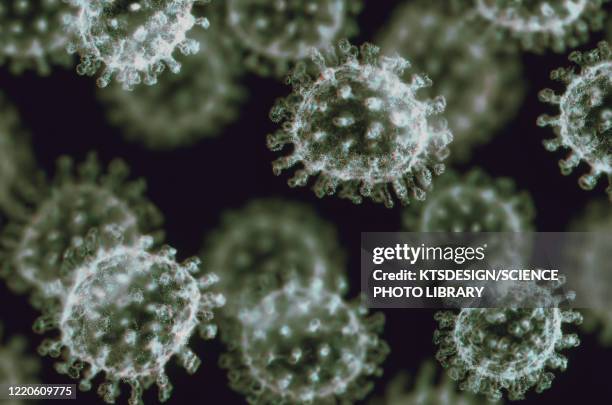 virus particles, illustration - virology stock illustrations