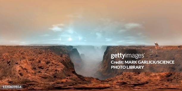 360 artwork of a canyon on mars - divination stock pictures, royalty-free photos & images