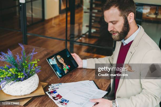 human resources manager recruiting on video call, covid-19 pandemic - interview candidate stock pictures, royalty-free photos & images