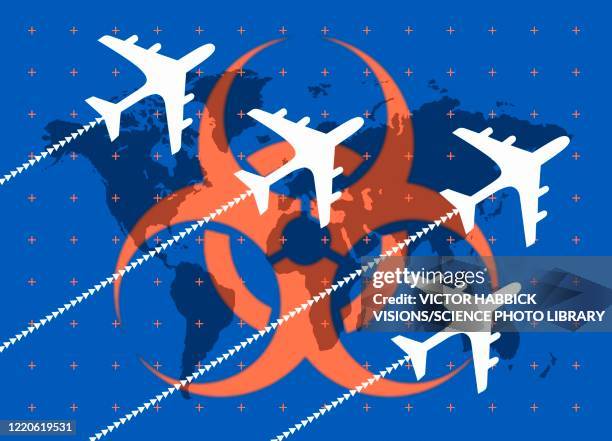 global travel and virus, illustration - plane stock illustrations