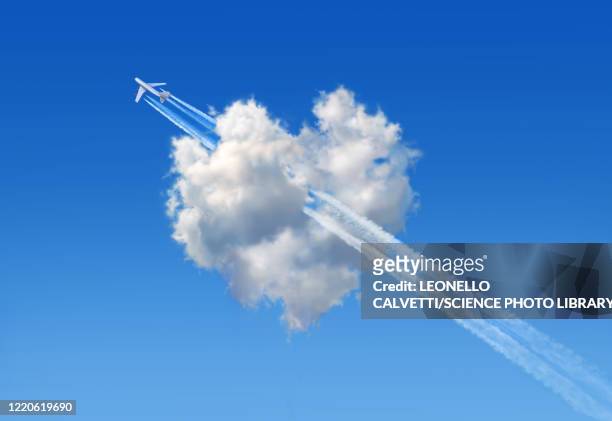 aeroplane flying through heart-shaped cloud, illustration - 矢印 幅插畫檔、美工圖案、卡通及圖標