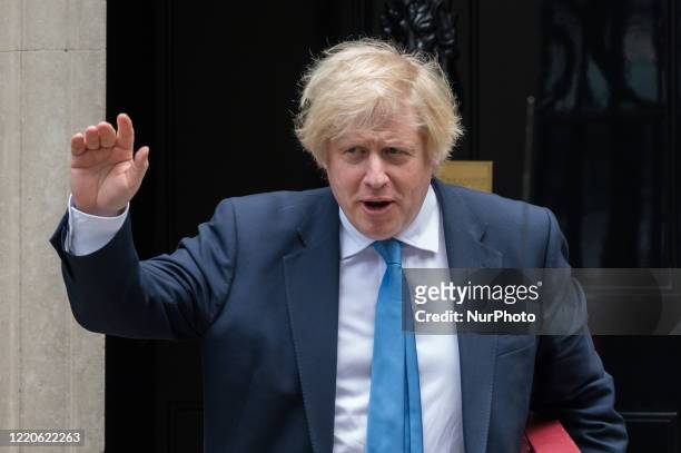 British Prime Minister Boris Johnson leaves 10 Downing Street for PMQs at the House of Commons on 17 June, 2020 in London, England.