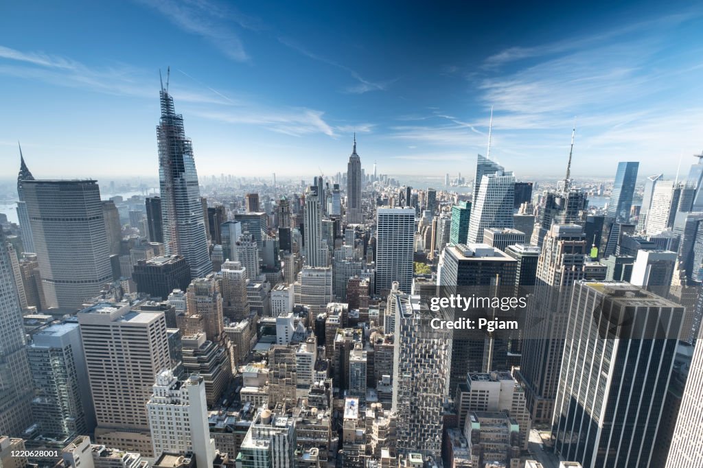 Downtown Manhattan cityscape view in New York City USA