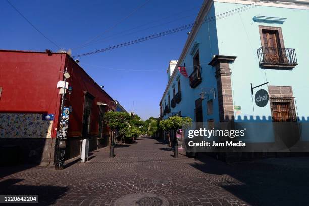 General view of an empty restaurant zone on April 21, 2020 in Tlaquepaque, Mexico. Mexico started what the authorities call Stage Three of health...