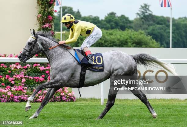 Jockey Andrea Atzeni on Fujaira Prince wins the Copper Horse Handicap on day two of the Royal Ascot horse racing meet, in Ascot, west of London, on...