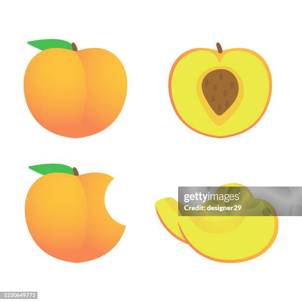 peach and whole and slice icon set vector design. - slice of food stock illustrations