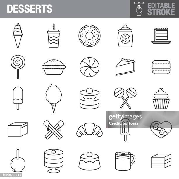 desserts editable stroke icon set - creme brulee stock illustrations