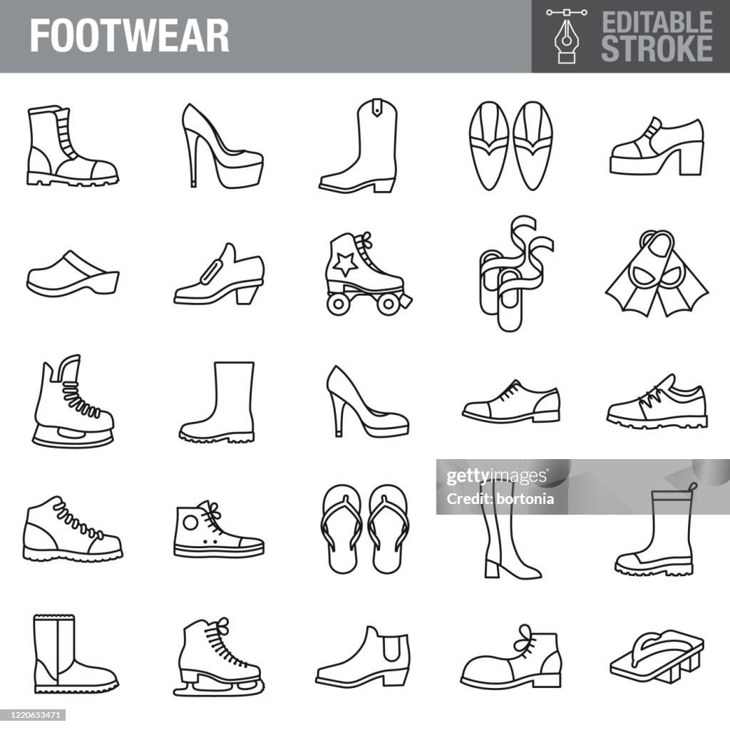 Footwear Editable Stroke Icon Set