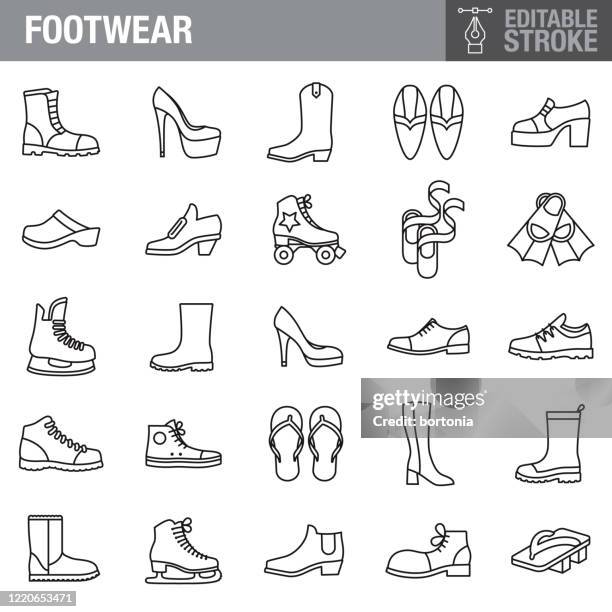 鞋類可編輯筆觸圖示集 - 波鞋 幅插畫檔、美工圖案、卡通及圖標