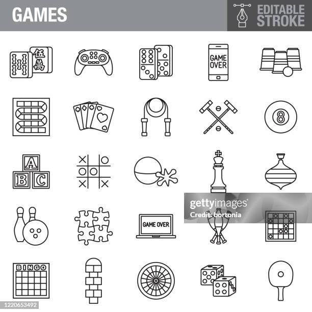 spiele editable stroke icon set - brettspiel würfel stock-grafiken, -clipart, -cartoons und -symbole