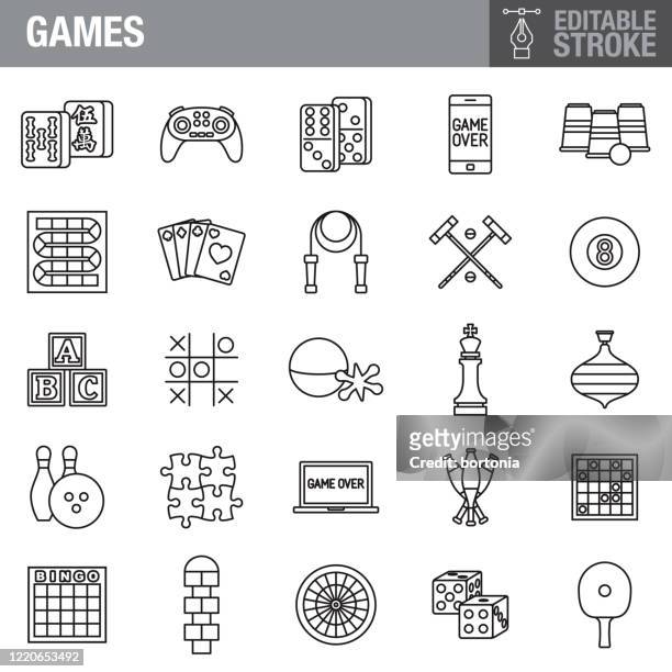 ilustrações, clipart, desenhos animados e ícones de conjunto de ícones de traçado editável de jogos - carta de baralho jogo de lazer