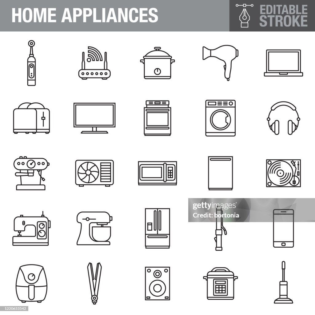 Home Appliances Editable Stroke Icon Set