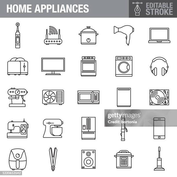 home appliances editable stroke icon set - french press stock illustrations