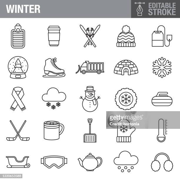 winter editable stroke icon set - snowman stock illustrations