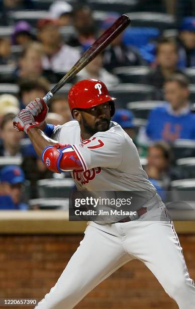 Jose Pirela of the Philadelphia Phillies in action against the New York Mets at Citi Field on September 06, 2019 in New York City. The Mets defeated...