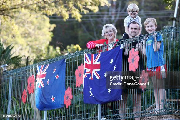 While in lockdown at home in Titirangi, Stuart McFarlane and his sons Presley, 5 and Cooper, 9 made their own Anzac memorial with Nana Del...