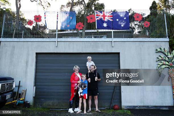 While in lockdown at home in Titirangi, Stuart McFarlane and his sons Presley, 5 and Cooper, 9 made their own Anzac memorial with Nana Del...