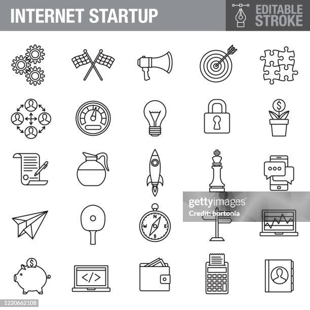 internet startup editable stroke icon set - app development process stock illustrations