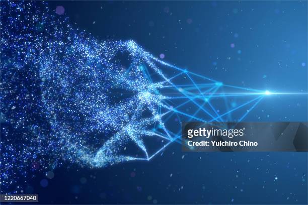 particle and wire frame network - changing stockfoto's en -beelden