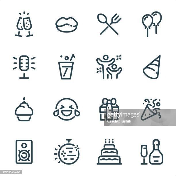 party theme - pixel perfect unicolor line icons - party popper illustration stock illustrations