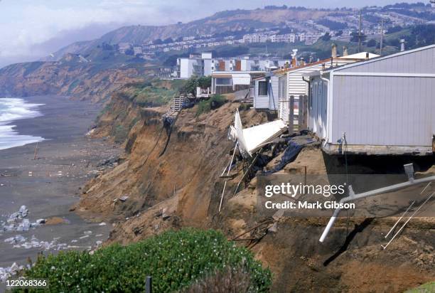 sandy bluff eroding under house, ca - coastal feature stock pictures, royalty-free photos & images