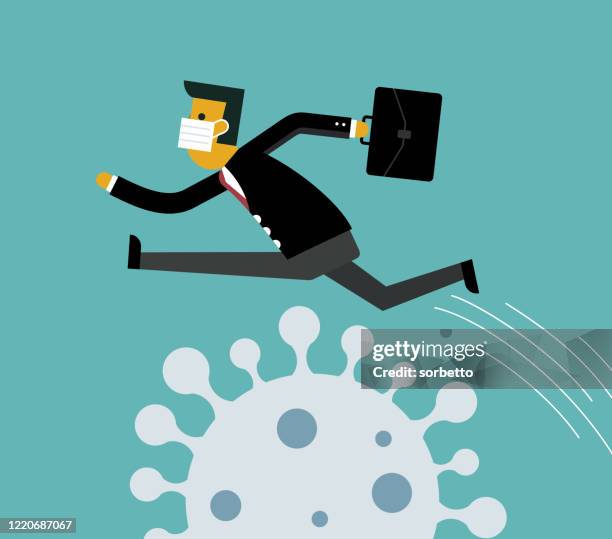 businessman jumping - long jump stock illustrations