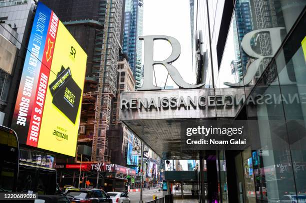 View outside Renaissance hotel in Times Square during the coronavirus pandemic on April 23, 2020 in New York City. COVID-19 has spread to most...