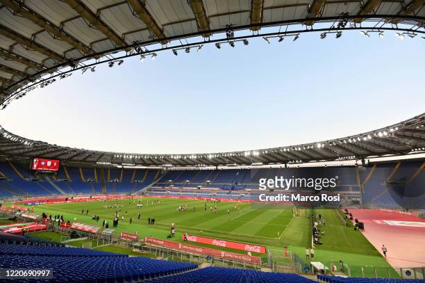 General view of Olimpico Stadium before the Coppa Italia Final match between Juventus and SSC Napoli at Olimpico Stadium on June 17, 2020 in Rome,...
