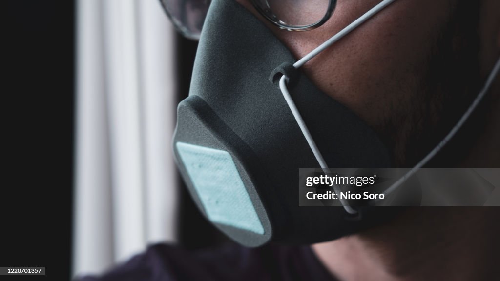 Male wearing a 3D-printed mask during the COVID-19 pandemic