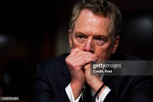 Trade Representative Robert Lighthizer appears before the Senate Finance Committee on June 17, 2020 in Washington, DC. Earlier, Lighthizer told the...