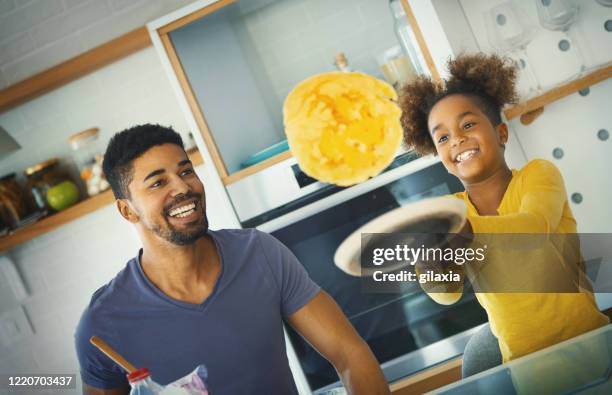 father and daughter having some fun times during quarantine. - pancake stock pictures, royalty-free photos & images