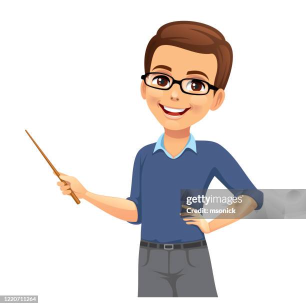 teacher man with a pointer - teacher explaining stock illustrations