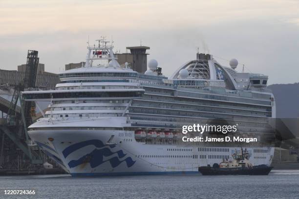 The Ruby Princess cruise ship as she begins her departure from Port Kembla on April 23, 2020 in Wollongong, Australia. Australian Border Force has...