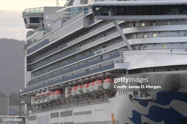 The Ruby Princess cruise ship as she begins her departure from Port Kembla on April 23, 2020 in Wollongong, Australia. Australian Border Force has...