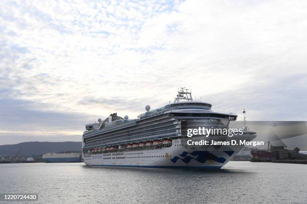 The Ruby Princess cruise ship as she begins her departure from Port Kembla on April 23, 2020 in Wollongong, Australia. Australian Border Force has...