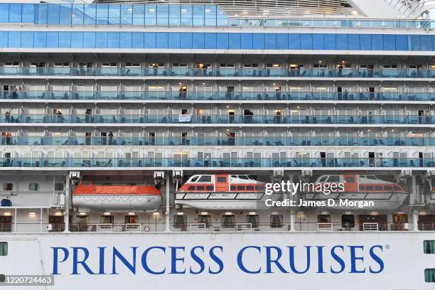 The Ruby Princess cruise ship as she begins her departure from Port Kembla on April 23, 2020 in Wollongong, Australia. Australian Border Force has...