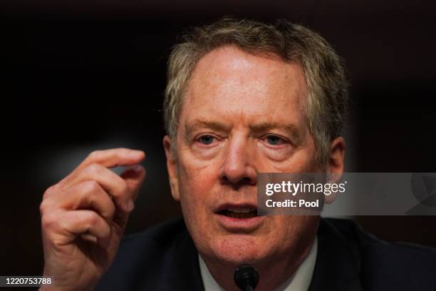 Trade Representative Robert Lighthizer appears before the Senate Finance Committee on June 17, 2020 in Washington, DC. Earlier, Lighthizer told the...