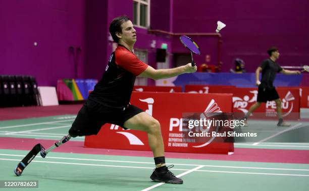Peruvian Para badminton player Pedro Pablo de Vinatea trains at Videna during government-ordered coronavirus lockdown on June 13, 2020 in Lima, Peru....