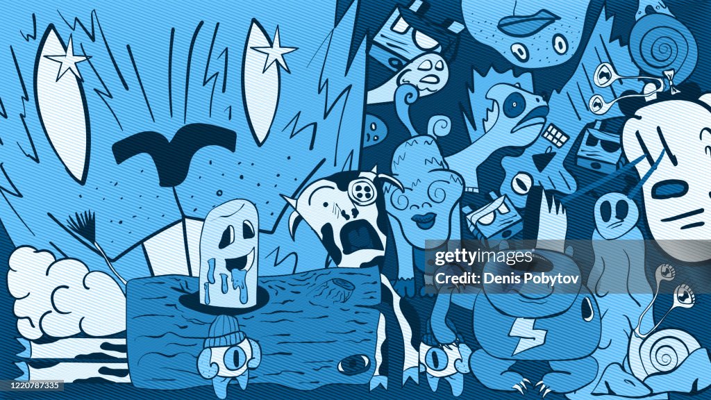 A Handdrawn Cartoon Abstract Illustration Of Doodle Characters In Color  High-Res Vector Graphic - Getty Images