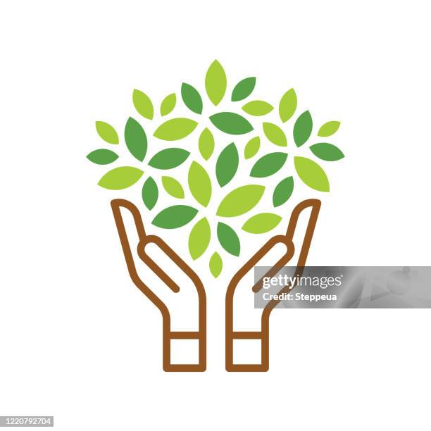 green leaf & human hand - tree logo stock illustrations
