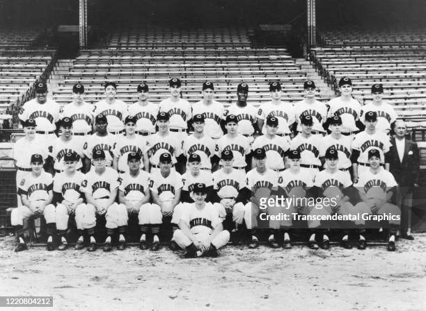 Portrait of members of the Cleveland Indians baseball team as they pose at Municipal Stadium, Cleveland, Ohio, 1960.