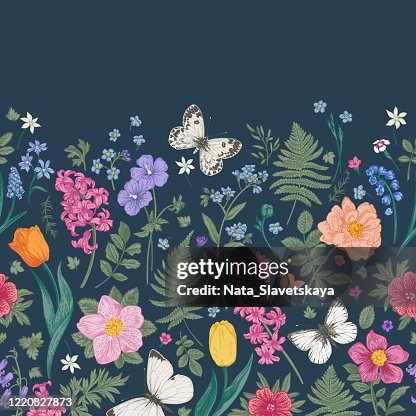 Seamless Border With Spring Flowers High-Res Vector Graphic - Getty Images