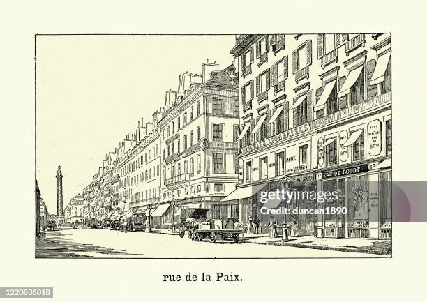 ilustraciones, imágenes clip art, dibujos animados e iconos de stock de rue de la paix, parís, francia, siglo xix - calle principal calle