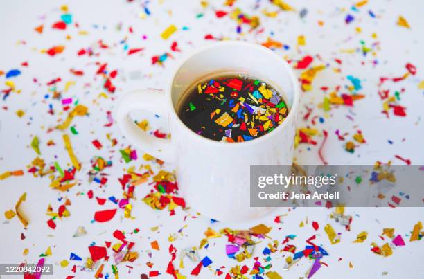 confetti in coffee, work party, office party background, celebration - work anniversary ストックフォトと画像