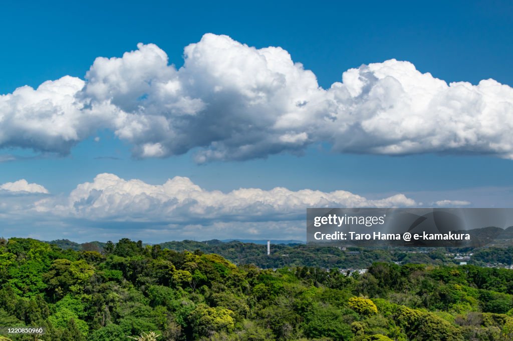 Cumulus clouds on the residential district in Kanagawa prefecture of Japan