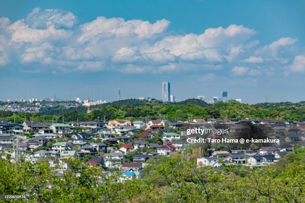 Cumulus clouds on the residential district in Kanagawa prefecture of Japan