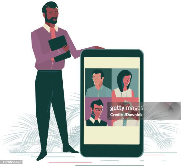 business online video conference meeting concept - black man vr stock illustrations